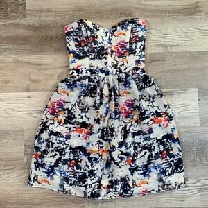 NWT Parker Strapless Dress Abstract Print White Multicolor Fit & Flare Party